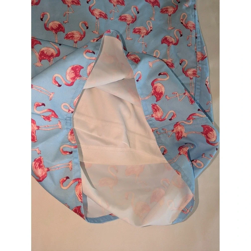 St Johns Bay Swim Shorts Tie Waist Size 3XLT Brief Lined Blue Pink Flamingos‎